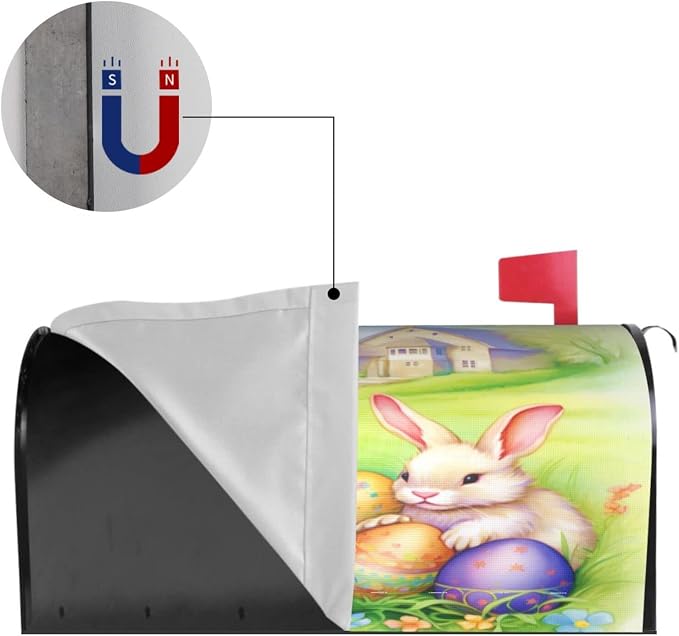 Ouqiuwa Vintage Easter Bunnies Eggs Soft Welcome Magnetic Mailbox Cover - Image 4