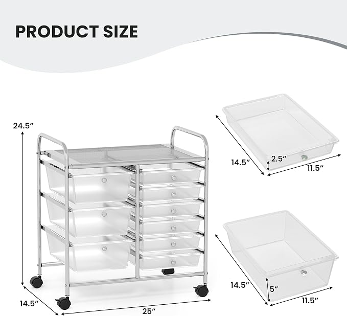 LDAILY 9 Drawer Rolling Storage Cart, Rolling Cart - Image 3