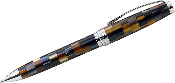 Xezo Urbanite Brass Ballpoint Pen, Medium Point. Woody Brown, Silver, and Black Acrylic Inlay with Chrome Plating. Handcrafted, Limited Edition, Serialized. No Two Alike.-DeskLoop Office