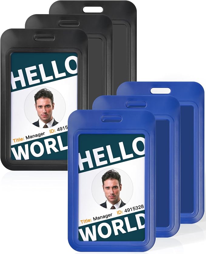 Uniclife 6 Pack Sliding ID Badge Holder Vertical Hard Plastic Case by UnicLife