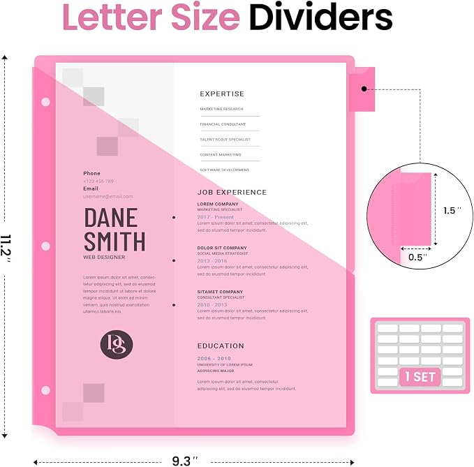 Taja 96 Count Dividers for 3 Ring Binder - Image 2