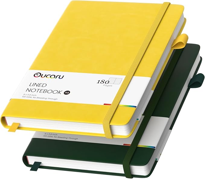 Oucaru Lined Journal Notebook, 2 Pack, 180 Pages, A5 Journals by Oucaru