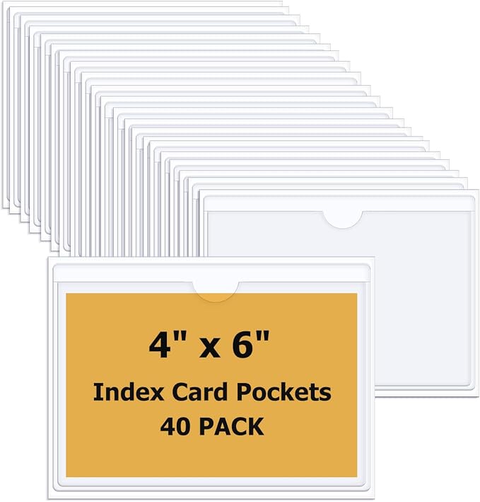 40 PCS Index Card Pockets 4"X6", Self Adhesive Card Pockets, Plastic Labels by Unknown