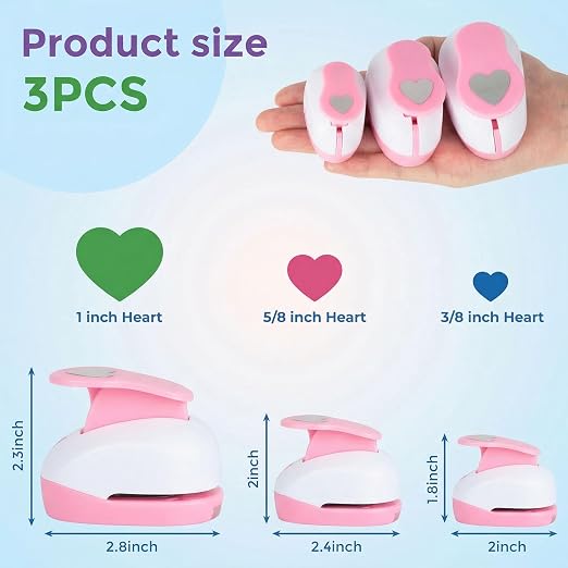 LOVEINUSA Pink Heart Shape Hole Punch 3PCS Set, High Precision Design - Image 7
