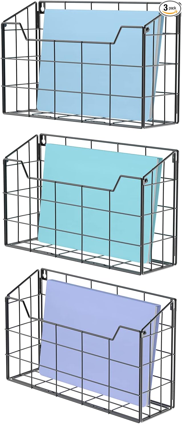 Univivi Wall File Organizer Hanging File Holder Magazine File Holder Desktop File Organizer for Document Paper Mail Home Office 3 Pack-DeskLoop Office