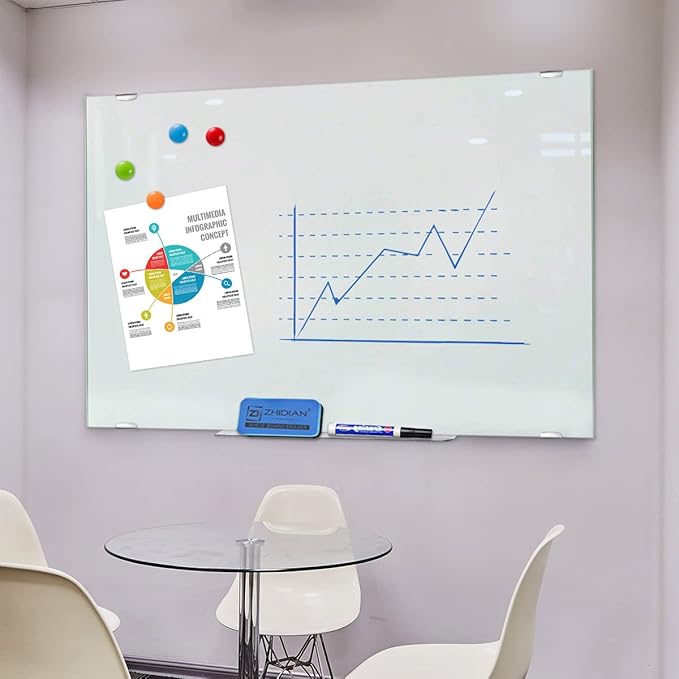 Glass Whiteboard 36x24 Magnetic Dry Erase White Board, Modern Tempered Glass Board for Wall, 3x2' Frameless Wall Hanging Mount Glassboard for Home Office School-DeskLoop Office