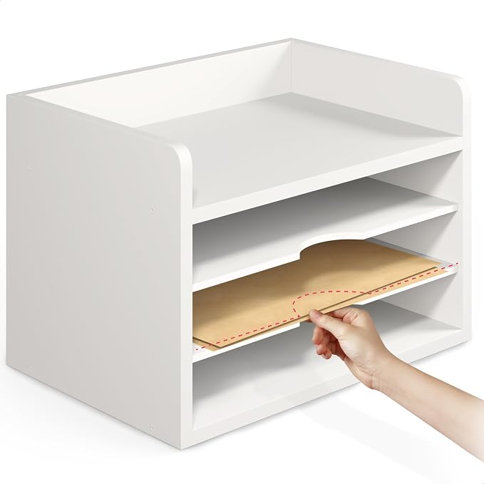 Ballucci File Organizer, 4-Tier Office Desk Organizer, Open Top Wood Paper - Image 5
