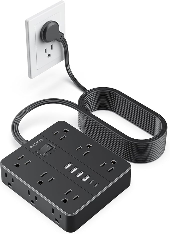 20FT Surge Protector Power Strip,12 AC Outlets with 6 USB Ports (2 USB-C), Flat Plug Extension Cord with Multiple Outlets, Wall Mount for Home Office,Dorm,Black-DeskLoop Office
