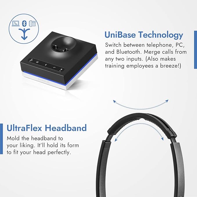 Leitner LH675 3-in-1 Wireless Office Headset with Mic – Wireless DECT Headset for Office Phone, Computer and Cell Phone – 5 Year Warranty – Dual-Ear