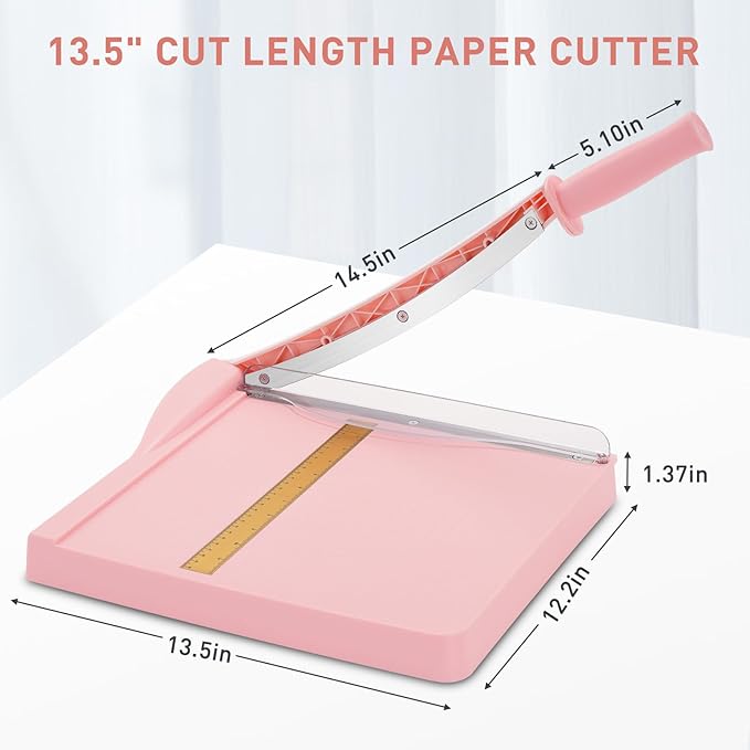 Paper Cutter, Paper Slicer with Safety Guard and Blade Lock, 12" Cut Length Guillotine Paper Cutter with 16 Sheet Capacity, Paper Cutters and Trimmers for Cardstock Cardboard (Pink)-DeskLoop Office
