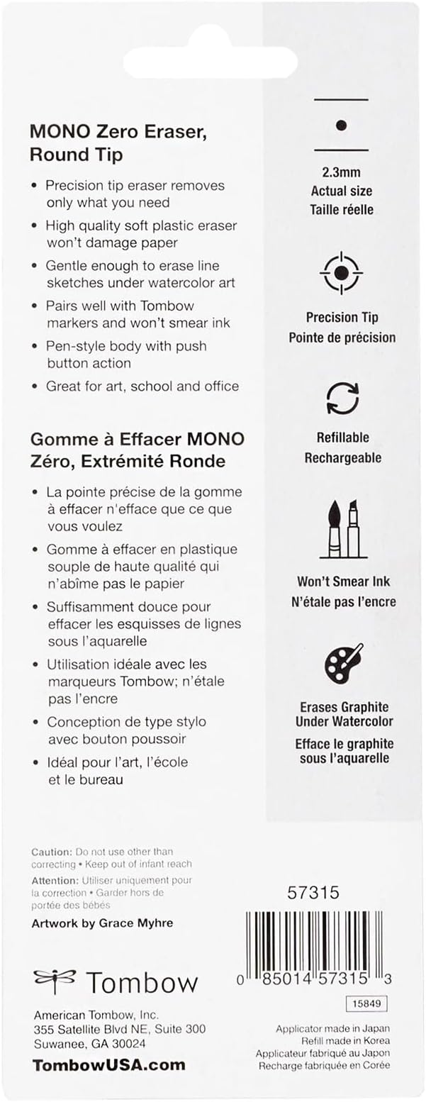Tombow 57315 MONO Zero Eraser and Refill Value Pack, Round 2.3mm. Precision Tip - Image 2