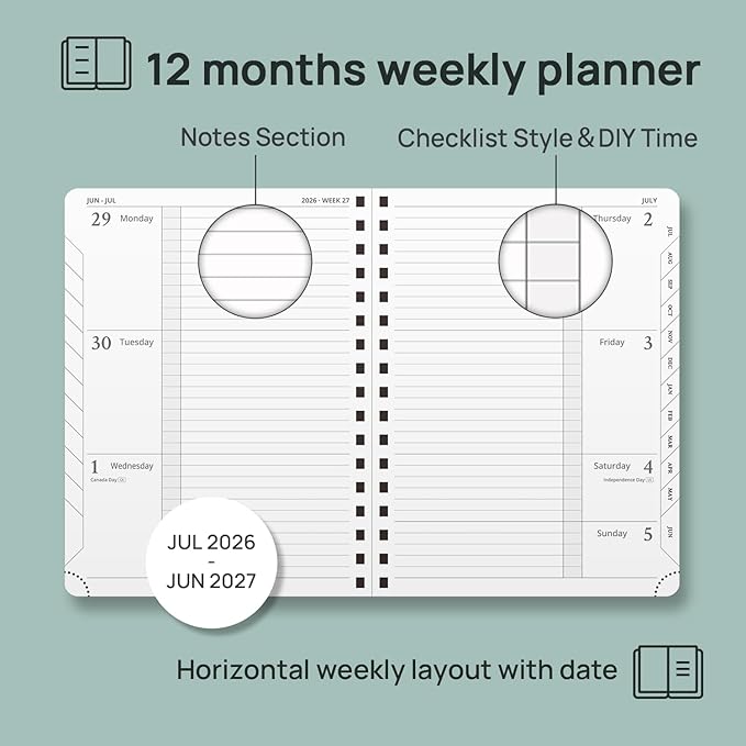 POPRUN 2026-2027 Academic Weekly Planner, 6.75" x 8.75" Horizontal Daily Book - Image 3