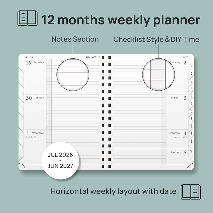 POPRUN 2026-2027 Academic Weekly Planner, 6.75" x 8.75" Horizontal Daily Book - Image 3