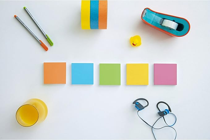 Post-it Super Sticky Notes, 3x3 in, 6 Pads, 2X The Sticking Power, Energy Boost Collection, Bright Colors (Orange, Pink, Blue, Green),Recyclable (654-6SSAU)-DeskLoop Office