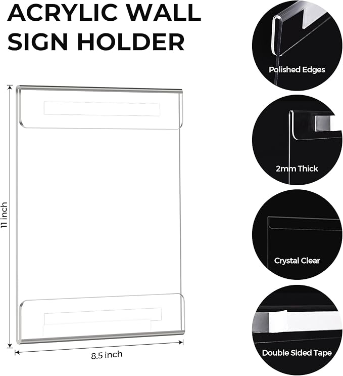 12 Pack 8.5x11 Acrylic Sign Holder Wall Mount, Plastic Wall Signs Acrylic Frame - Image 5