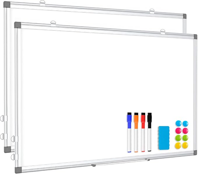 WALGLASS 2 Pack Large White Board, Hanging Mounted Whiteboard Silver Aluminium by WALGLASS