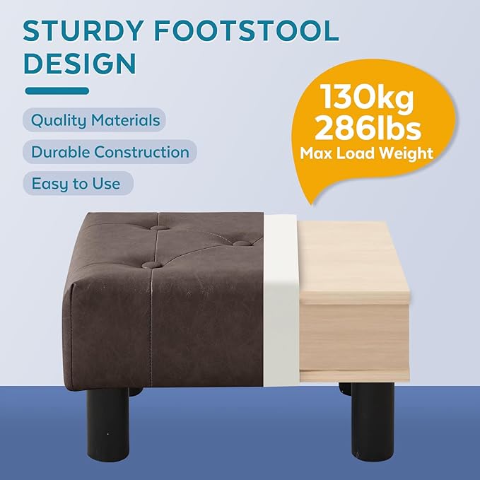 Small Foot Stool Ottoman, Faux Leather Footstool Ottoman Foot Rest - Image 6