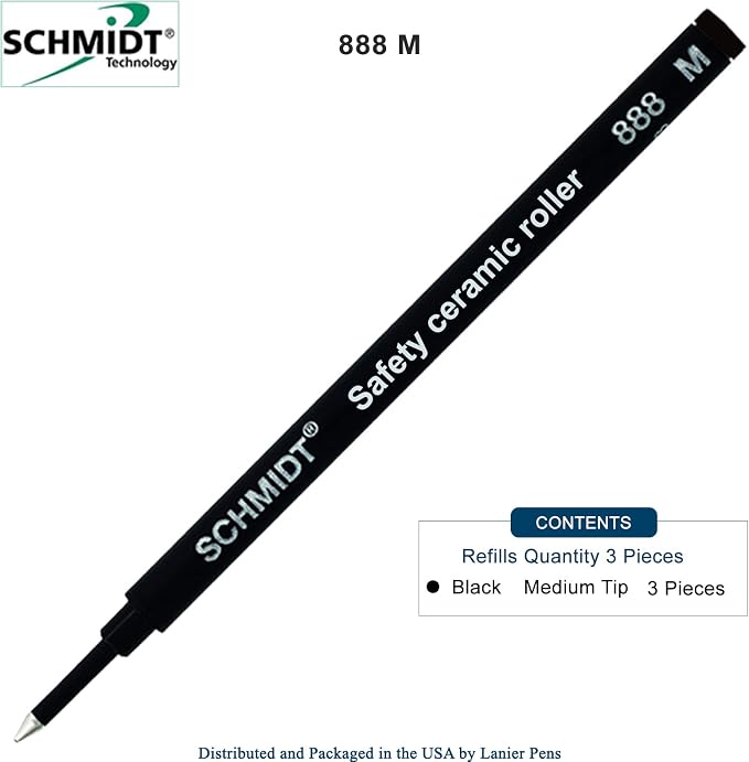 3 Pack - Schmidt 888 Black Medium Rollerball Refill - Image 2