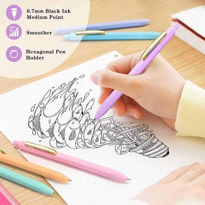 Piochoo Pens Ballpoint, 0.7mm Black Ink Pens, Cute Pen - Image 3