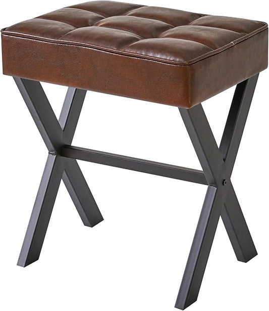 IBUYKE Square Makeup Stool with X-Leg Foot Rest, PU Footrest, Ottoman Seat Vanity Stool, Multi-Use as Small Side Table, for Bedroom, Living Room, Dark Brown LG-71Z-DeskLoop Office