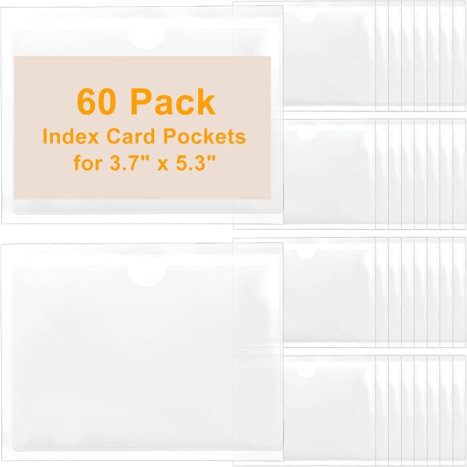 60 PCS Clear Adhesive Pockets, 3.7" x 5.3" Plastic Index Card Holder Labels - Image 5