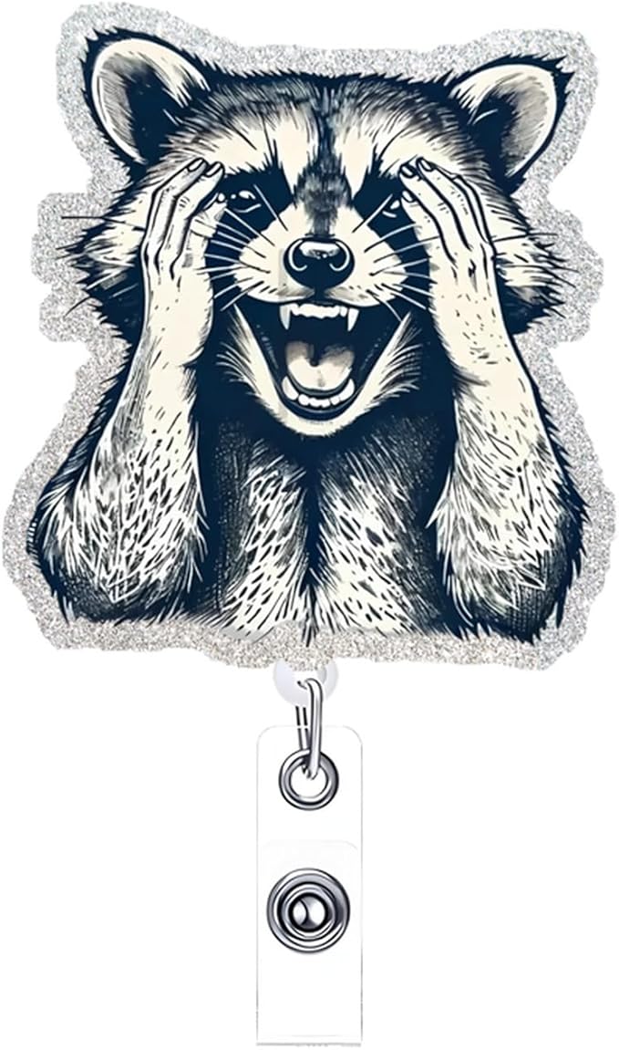 Cute Raccoon Retractable Reel Badge ID Card Clip Acrylic Badge Holder with 360°Rotation Rotundity Metal Alligator Clip Designs Nursing Name Tag for Nurse Doctor Office Worker Accessories-DeskLoop Office