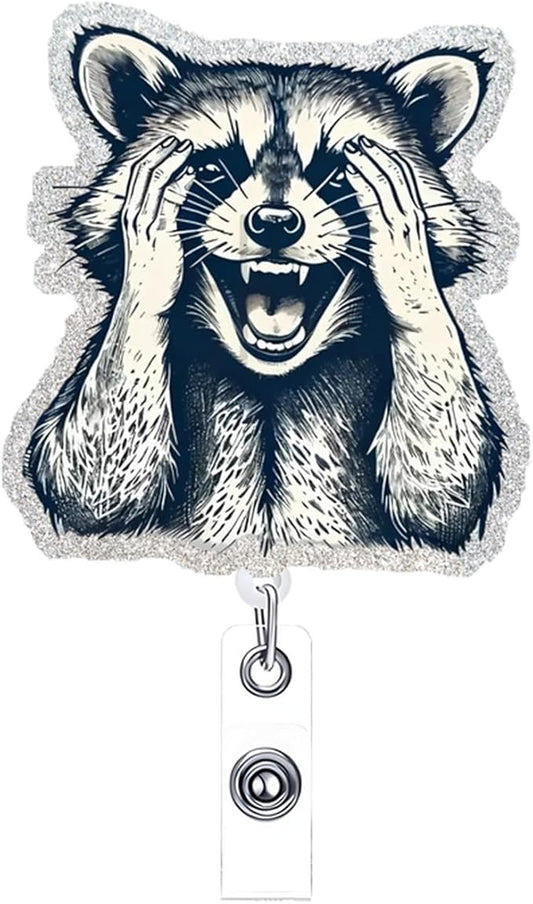 Cute Raccoon Retractable Reel Badge ID Card Clip Acrylic Badge Holder with 360°Rotation Rotundity Metal Alligator Clip Designs Nursing Name Tag for Nurse Doctor Office Worker Accessories-DeskLoop Office