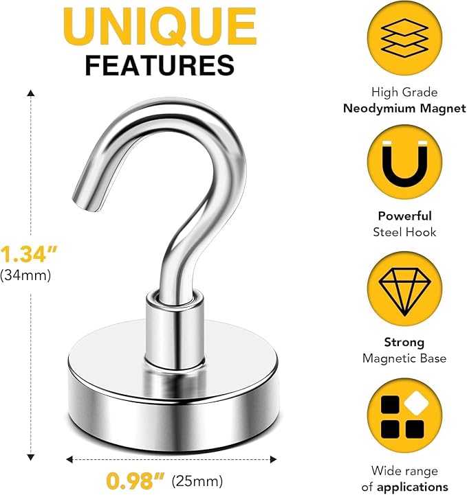 DIYMAG Magnetic Hooks, 85 LB Silver Heavy Duty Strong Magnet - Image 2