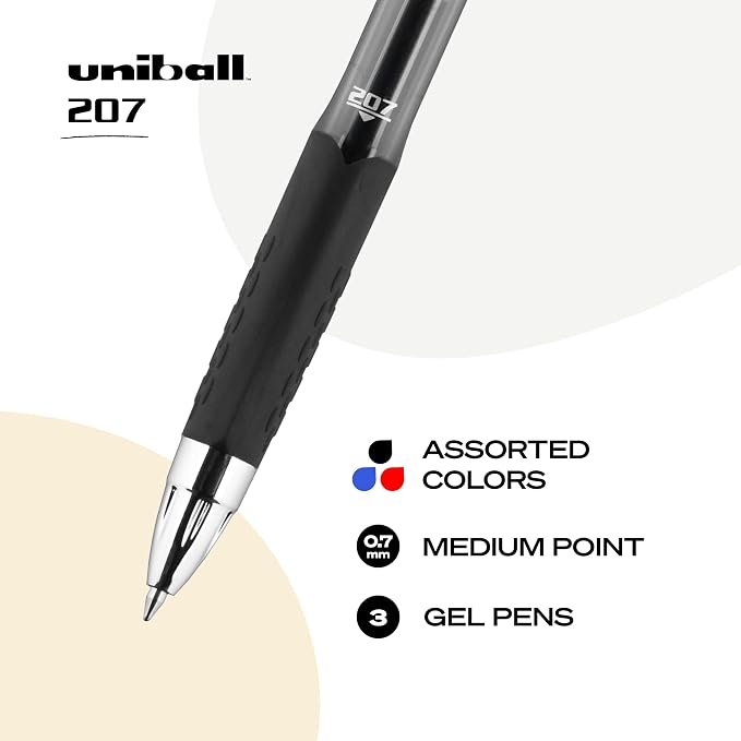 uniball 207 Retractable Gel Pens, Medium Point, 3 Pack - Image 3