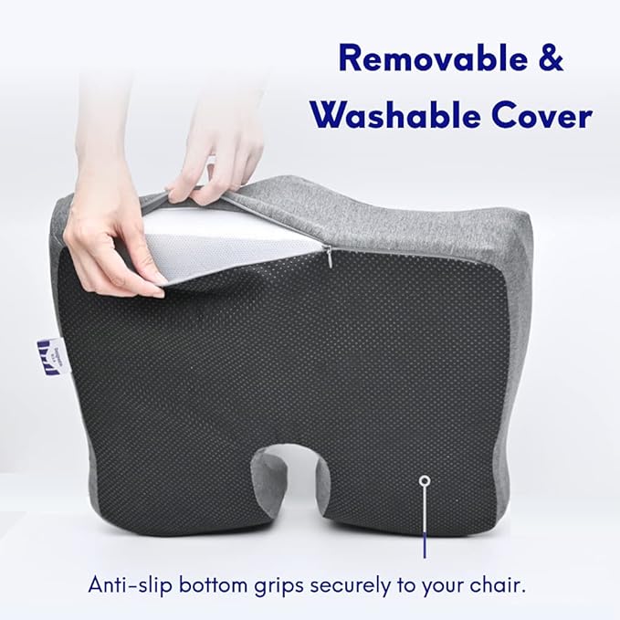 Cushion Lab Patented Pressure Relief Seat Cushion for Long Sitting Hours on Office & Home Chair - Extra-Dense Memory Foam for Soft Support. Car Pad for Hip, Tailbone, Coccyx, Sciatica - Black-DeskLoop Office