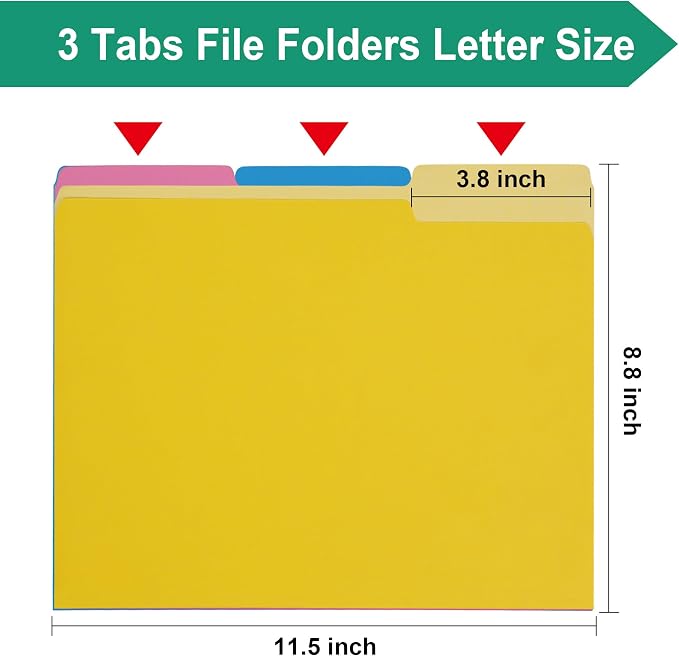 pmybupo File Folders Letter Size 18 Pack Yellow Folders 8.5 x 11 1/3-Cut Tabs - Image 2