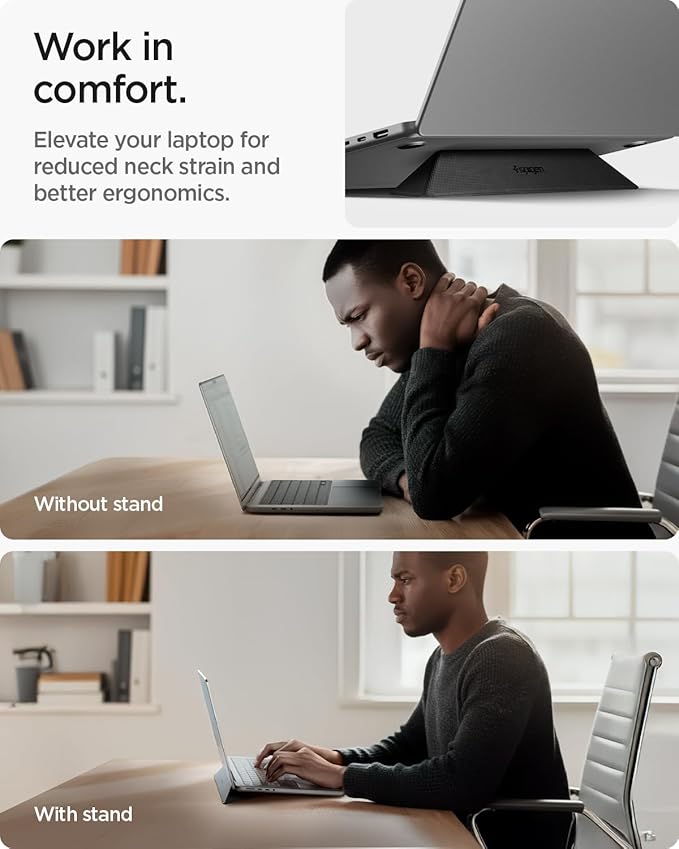 Spigen Slim Fold Portable Laptop Stand Keyboard Riser Foldable Ergonomic Angle - Image 2