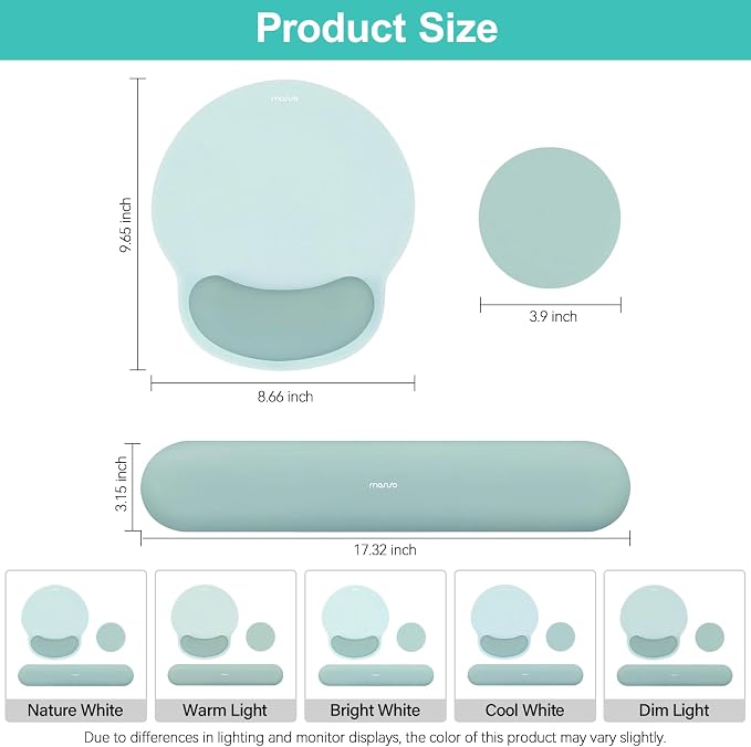 MOSISO Wrist Rest Support for Mouse Pad&Keyboard Set, Circle Curved Ergonomic - Image 7