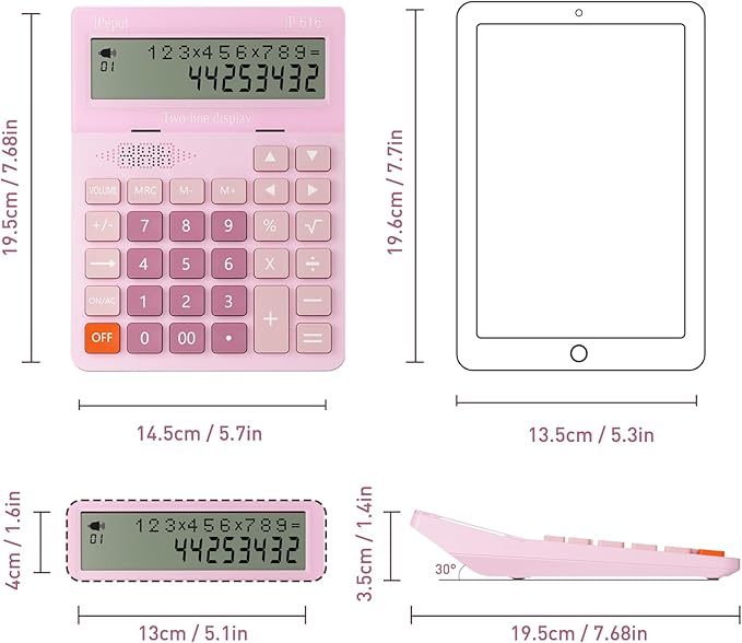 Calculators Desktop, Desk Calculator with Large 2 Line Display, Talking Basic Calculator with big Button & Adjustable Volume, 4 Function Calculators for Business, Students,School Office Supplies(Pink)-DeskLoop Office