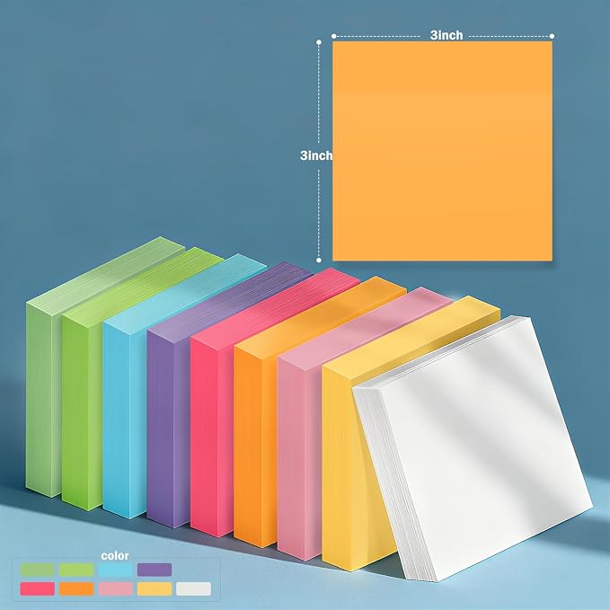 8 Pack of 3x3 Inch Sticky Notes Self-Stick Memo Pads - Image 2