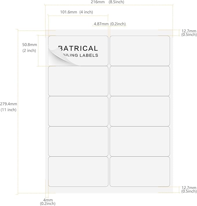 Batrical 2" x 4" Shipping Labels, 1000 Labels, Matte Finish, White, 10 per Sheet, 8.5" x 11" Sheet Size-DeskLoop Office