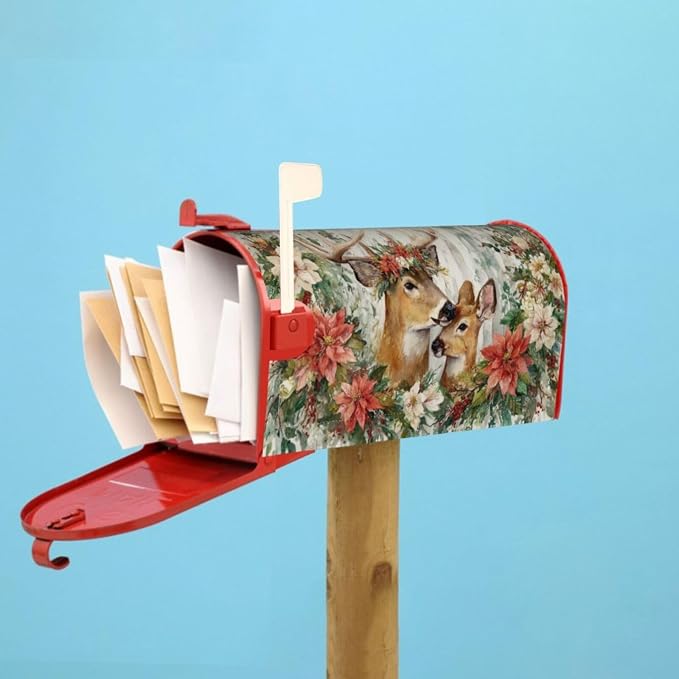 Xmas Deer Flowers Welcome Magnetic Mailbox Cover, Christmas Mailbox Wrap - Image 7