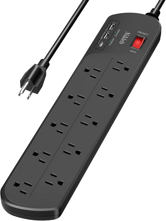 Extension Cord with Multiple Outlets, Surge Protector Power Strip with USB, 6ft Power Cord, 10 Wide Outlets, 2 USB+1 USB C Fast Charging Ports, Wall Mount, Heavy Duty, Home, Office Accessories-DeskLoop Office