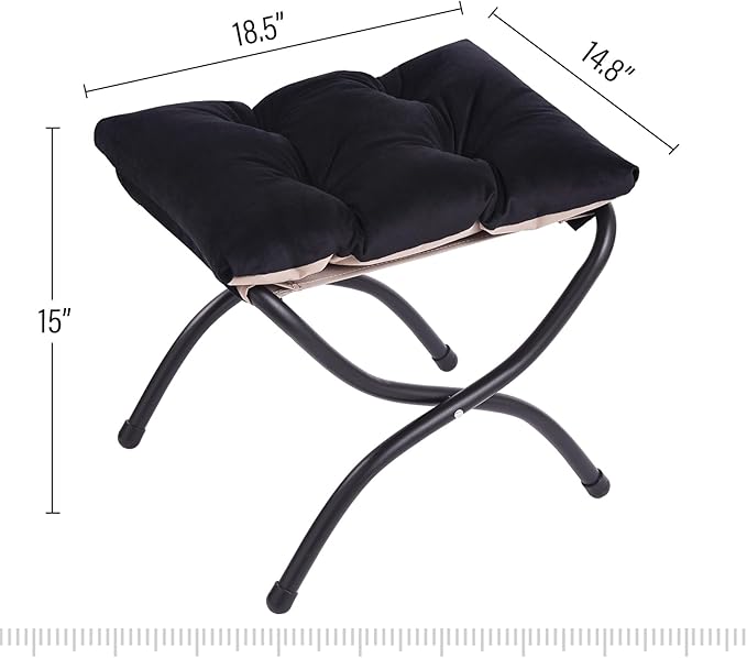 LITA Folding Upholstered Footrest Stool, Modern Small Portable Accent Ottoman with Detachable Thick Cotton Cushion Padded Sofa Stool with Metal Frame for Lazy Chair, Living Room & Bedroom, Black-DeskLoop Office