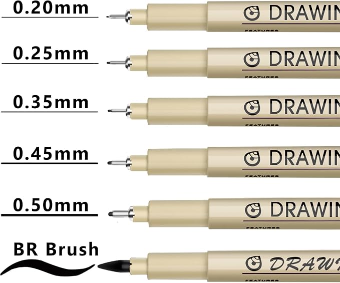 Muchcute Micro Fineliner Drawing Art Pens: 6 Black Fine Line Waterproof Ink Set - Image 2