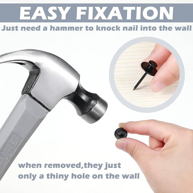 Zhengmy 40 Pcs Double Headed Picture Hangers Nails 4 Size Long Thumb Tacks Wall Nails for Hanging Pictures Decorative Push Pins Hooks for Drywall Photo Office Home Decor, 20/30/ 40/ 50lb(Black)-DeskLoop Office