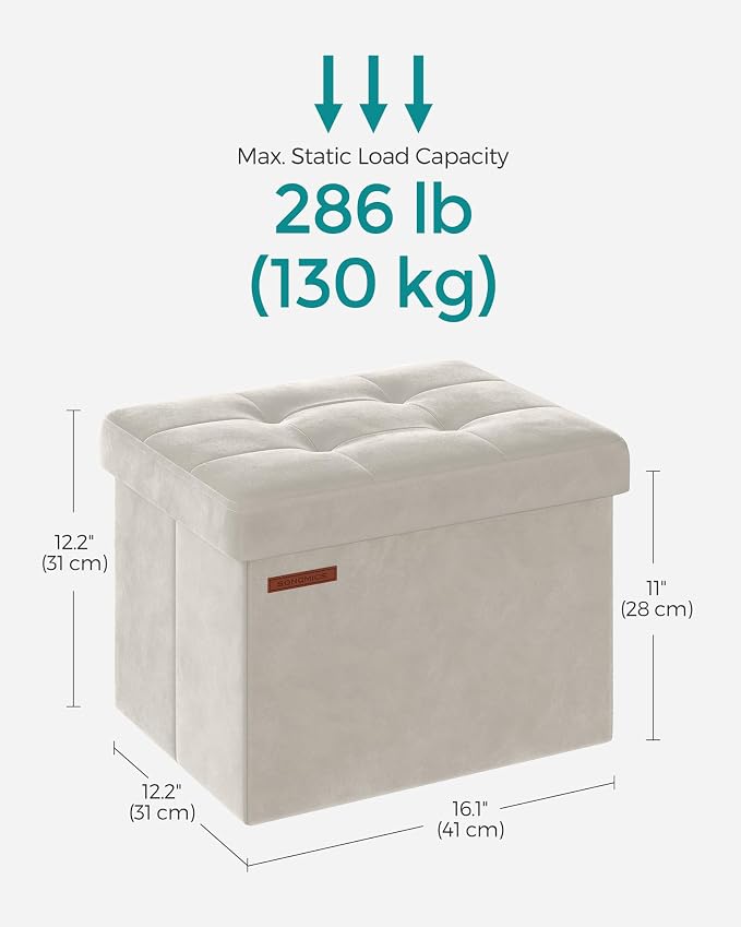 SONGMICS Storage Ottoman, Foldable Small Ottoman Foot Rest, 12.2 x 16.1 Inches - Image 2
