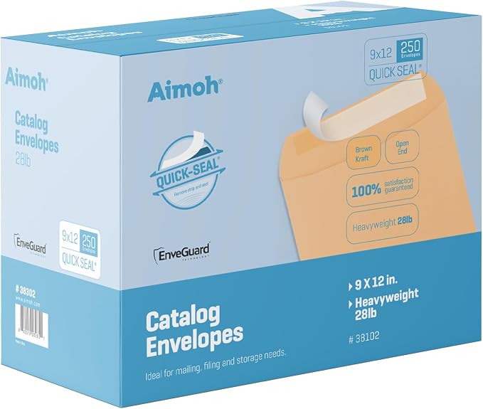 9 X 12 Self-Seal Brown Kraft Catalog Mailing Envelopes - 28lb - 250 Count by Aimoh