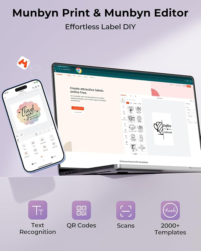 MUNBYN Bluetooth Thermal Label Printer, 130B Wireless 4x6 Shipping Label Printer for Shipping Packages Small Business Office or Home, Compatible with iPhone Android iPad Windows macOS Chrome Etsy eBay-DeskLoop Office