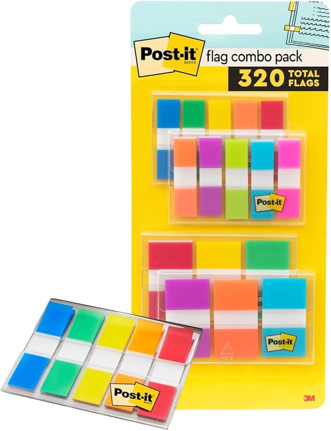 Post-it Flags Combo Pack, 4 On-The-Go Dispensers/Pack, 120 .94 in Wide and 200 .47 in Wide Flags, Assorted Colors (683-XL1)-DeskLoop Office