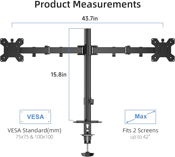 Suptek Dual Monitor Arm Desk Mount,Ultrawide Dual Monitor Arm for 2 Monitor Screens up to 42 inches and Max 22lbs Each,Extra Tall 15.75" Pole Fully Adjustable Monitor Stand for Desk,Black(MD9442LB)-DeskLoop Office