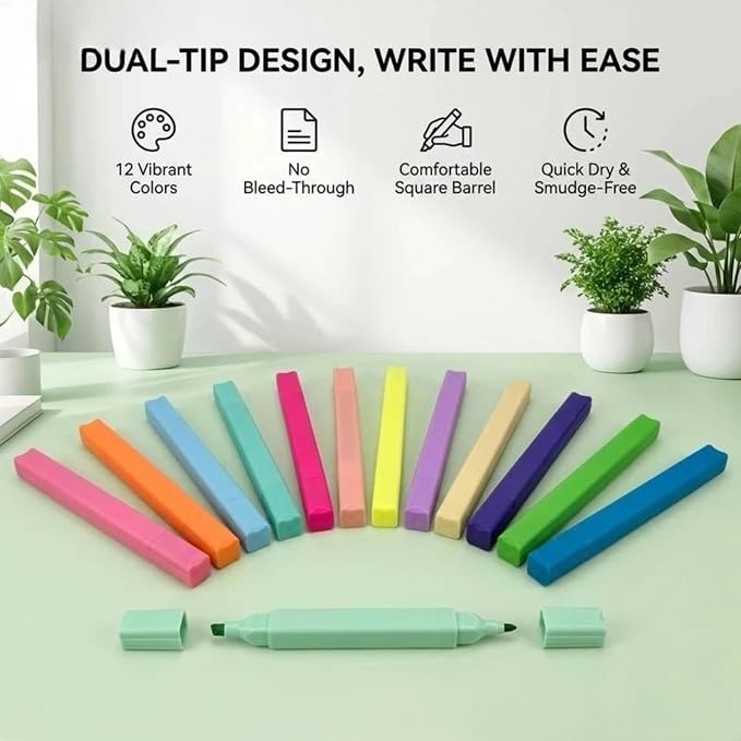 konket 12Pcs Dual Tip Highlighters, Pastel highlighters Quick Dry, Aesthetic - Image 4