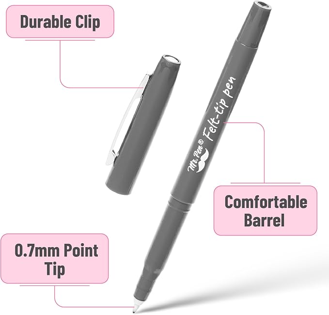 Mr. Pen- Felt Tip Pens, 5 Pack, 0.7 mm, Colorful Felt Tip Pens, Fast Dry | No - Image 3