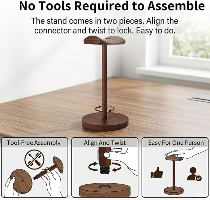 Headphone Stand Nature Wood Headset Hanger Mount Hook Gaming Holder Desktop - Image 8