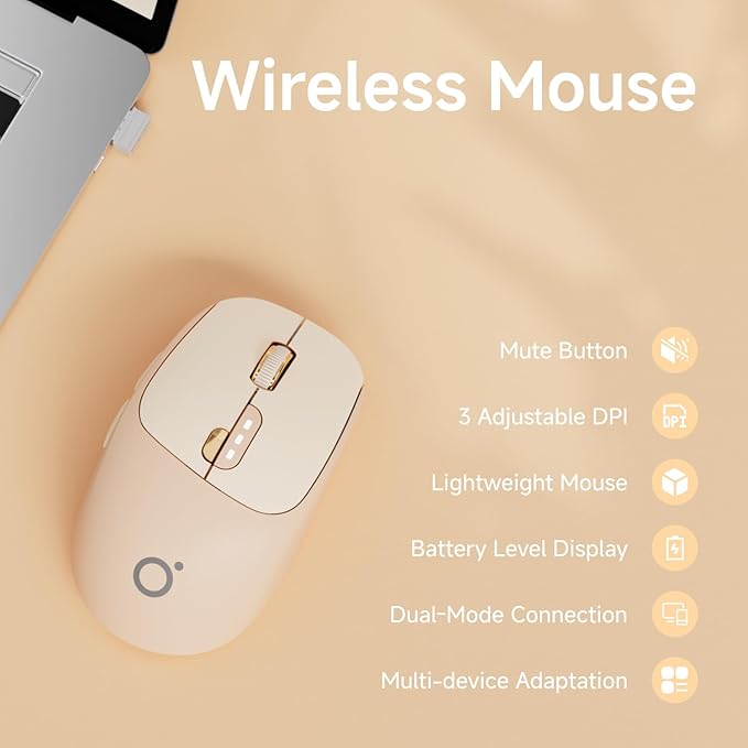 EWEADN Q5 Wireless Mouse, Bluetooth & 2.4G Quiet Computer Mouses with 1600 DPI, Battery Level Display, Ergonomic Office Mouse,6 Button Portable Cute Cordless Mice for Laptop/PC/Mac- Pink-DeskLoop Office